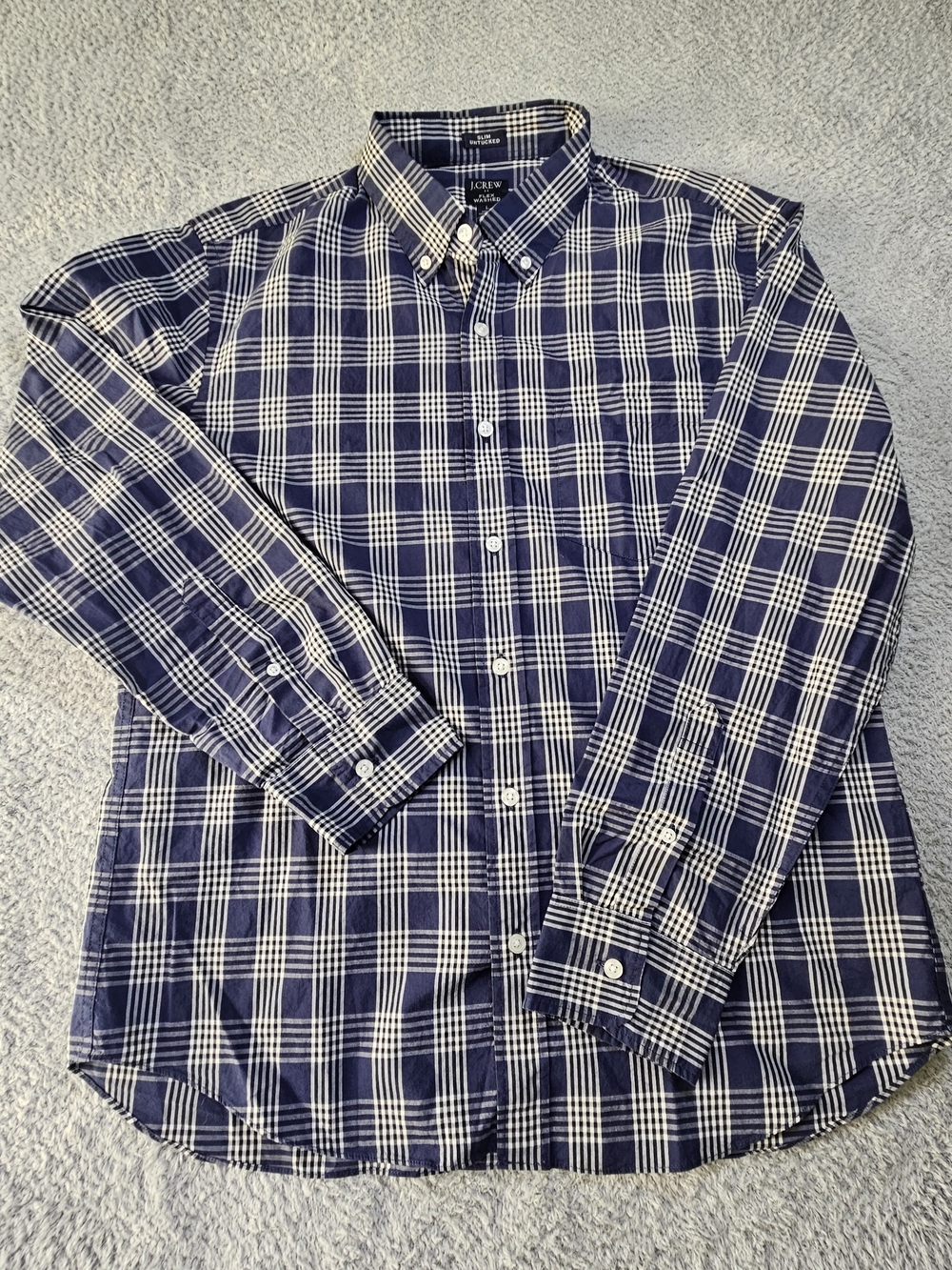 J. Crew Men’s Navy and White Plaid Button-Down Shirt
